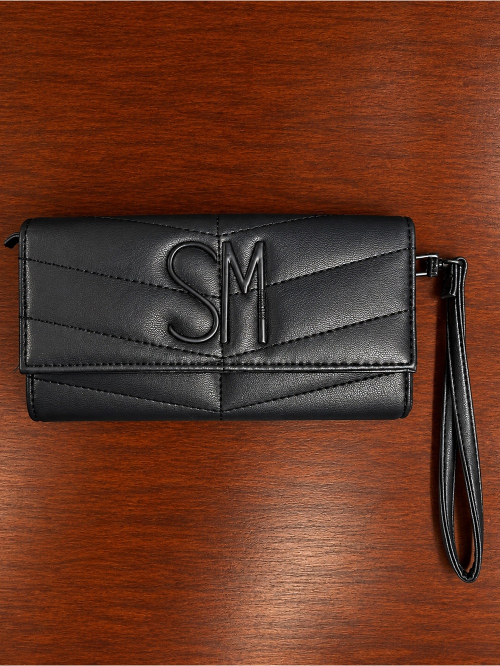 Steve Madden Black Quilted WS Wristlet Wallet
